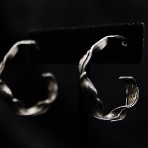 925 Sterling Silver Organic Half Hoop Earrings Vintage