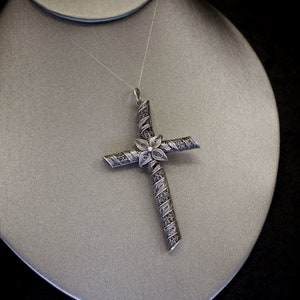 Large Antique Victorian 925 Sterling Silver Cannetille Flower Cross Reversible Pendant image 4