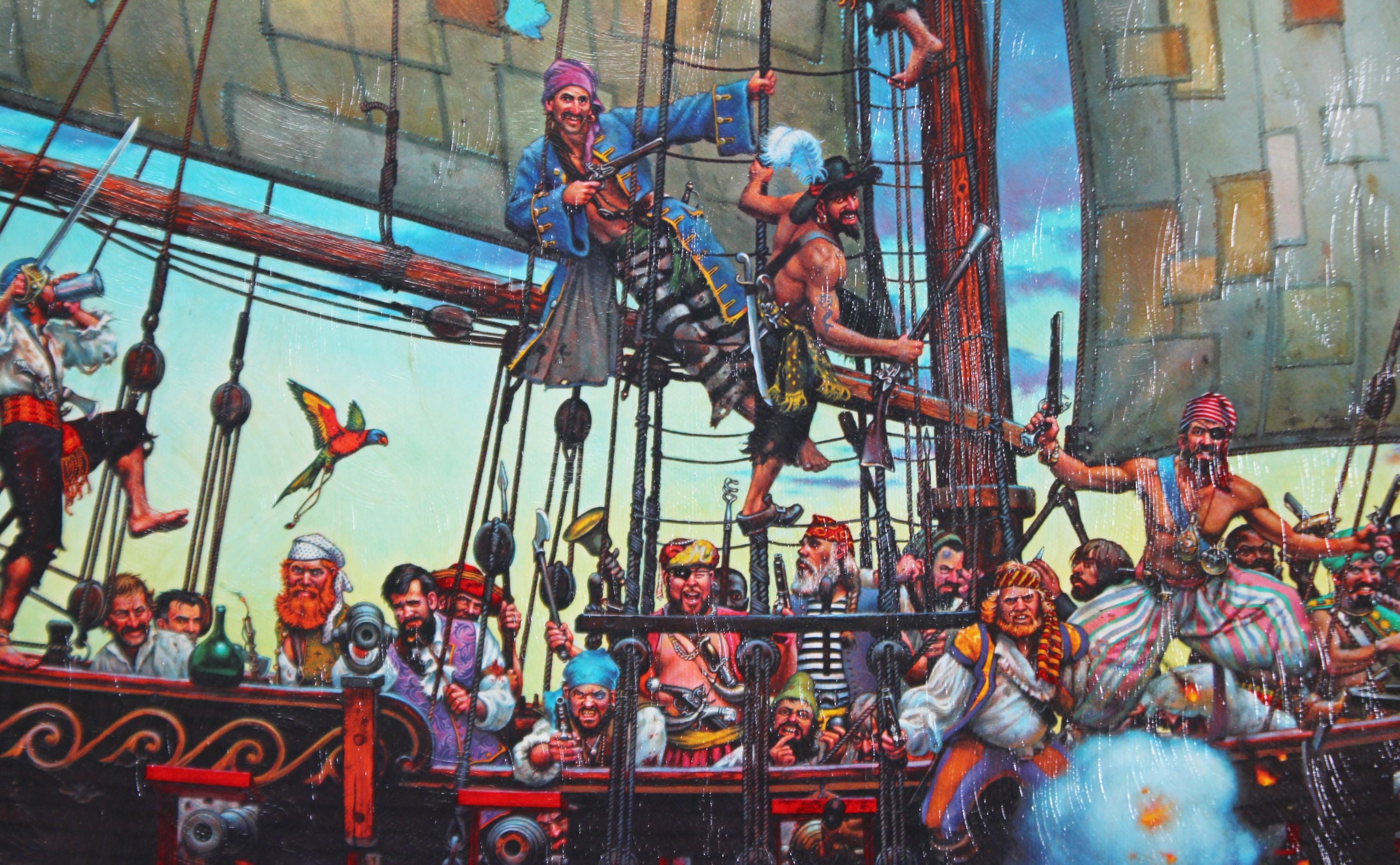 【水彩】宮崎竜成■ *2016年、Independent/tagboat art ENORMOUS Gilt Framed Textured Art Print Pirate Ship 