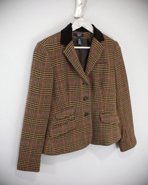 Women's Coffee, Contrast Wool Blend Window Pane H… - image 3