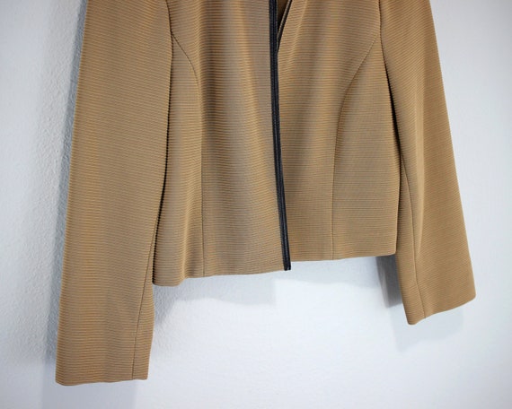 Executive Camel Crop Jacket, Faux Leather Trim Si… - image 4