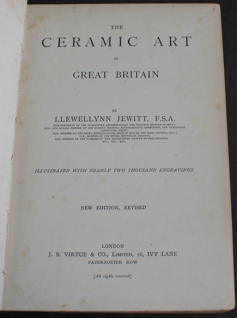Ceramic Art of Great Britain 1883 Illustrated Antique Victorian Old Book of Historical Design w
