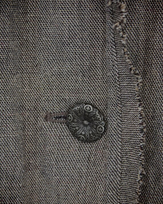 Women's Taupe Brown Linen Coat w/ Antique Details… - image 8
