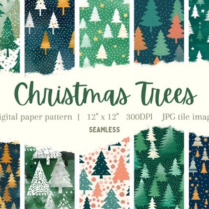 Festive Illustrated Christmas Tree Crafting Pattern Digital Download Junk Journal Wallpaper Scrapbook Paper
