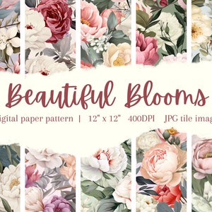Beautiful Blooms Flowers Peonies Crafting Pattern Digital Download Junk Journal Scrapbook Paper