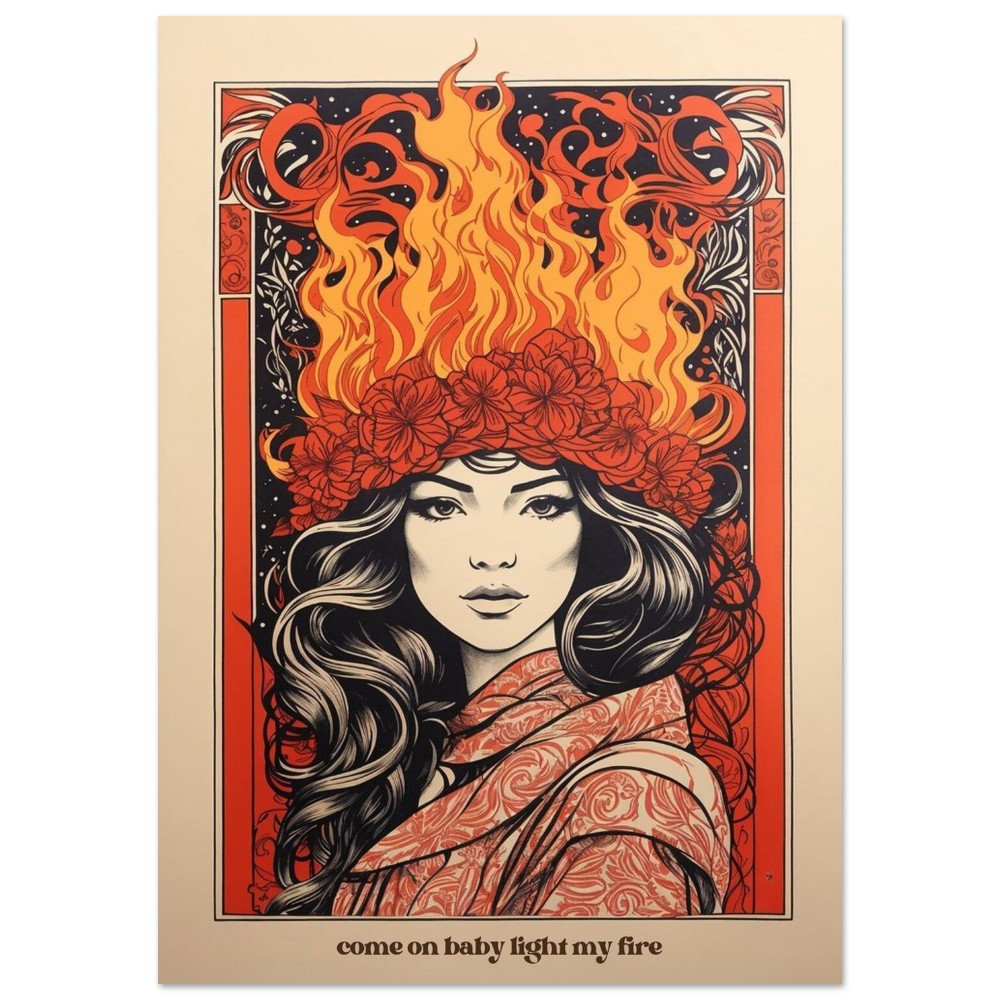 The Doors Come on Baby Light My Fire Block-print Art Nouveau Retro