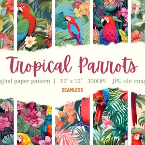 Bright Exotic Tropical Parrots Crafting Pattern Digital Download Junk Journal Wallpaper Scrapbook Paper