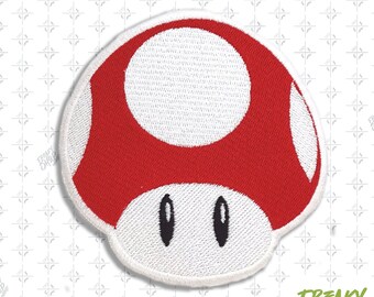 inspired 8 Bit Shiny Metallic Embroidery Super mario bros Mario 1up mushroom Iron on patch