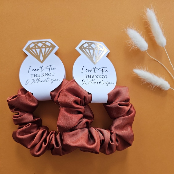 Rust Satin Bridesmaid Scrunchie: Personalized Wedding Proposal Gift