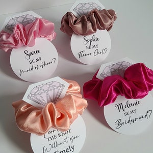 Bachelorette Scrunchie / Bridasmaid proposal gift / bridal party favor/ personalized name/ soft satin/ hand made