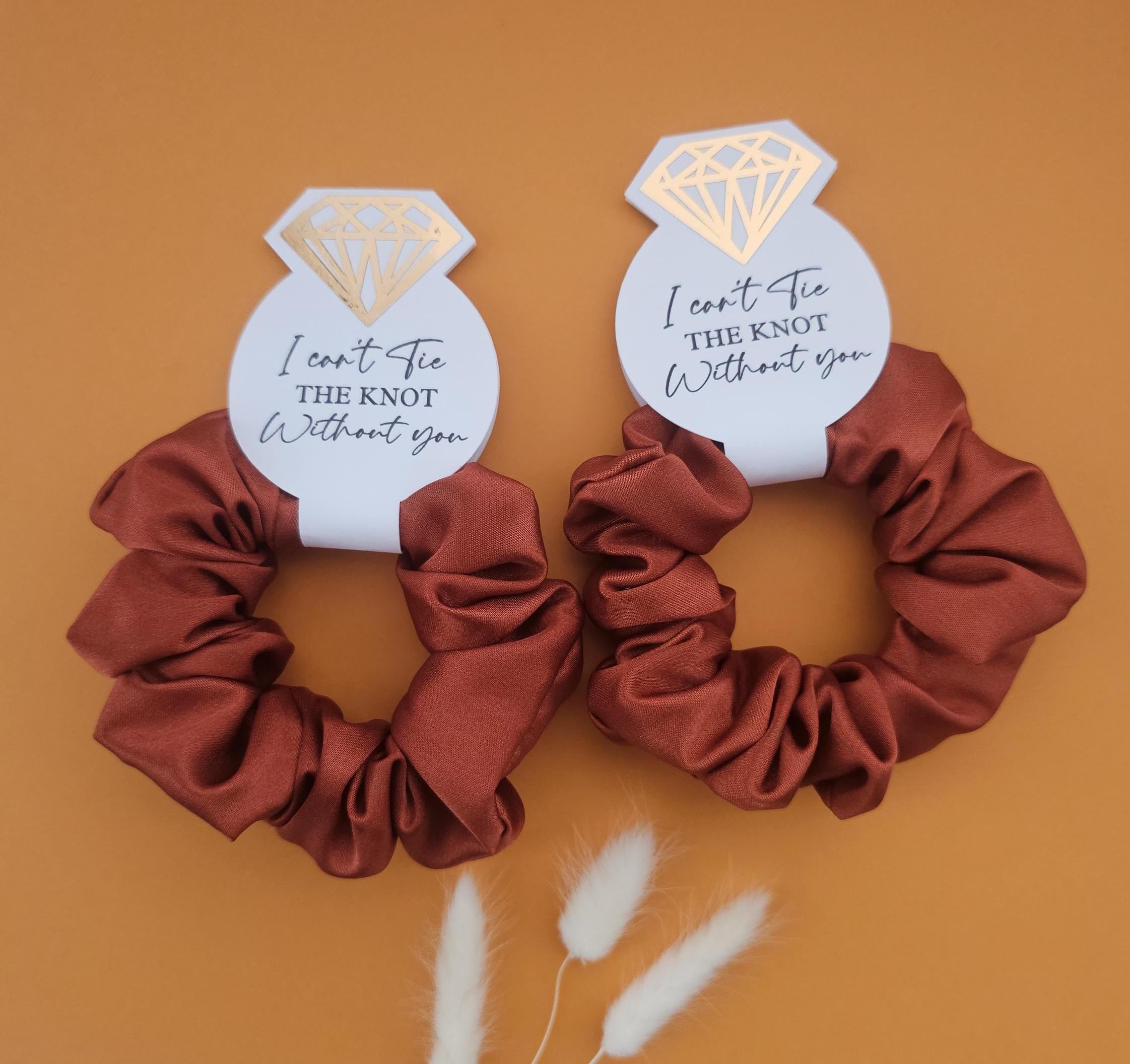 Rust Satin Bridesmaid Scrunchie: Personalized Wedding Proposal Gift