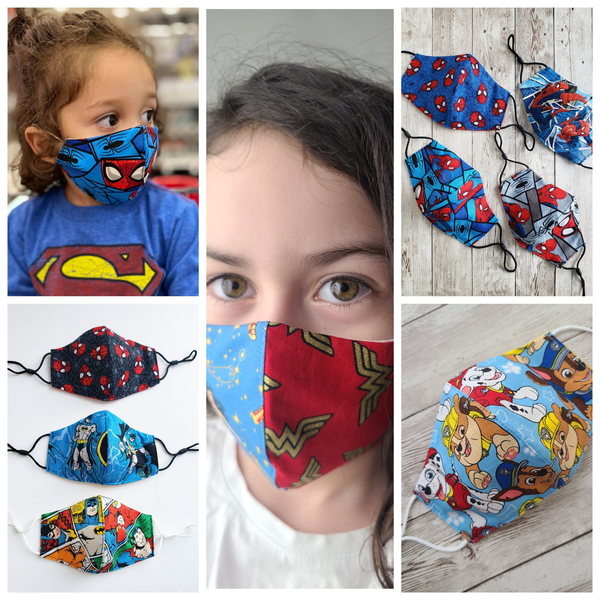 Kids Character Face Mask Marvel Super Heroes Trasformers Etsy