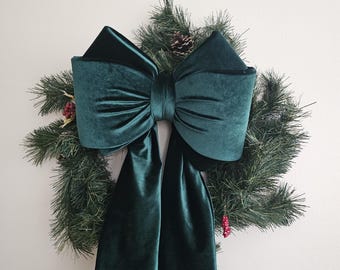 Green Velvet Christmas Jumbo Bow / wreaths/ Christmas tree toper