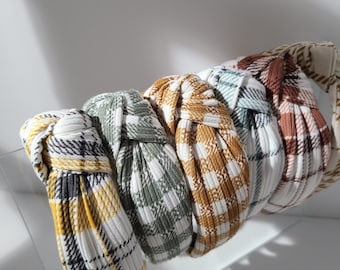 Handmade Plaid Knotted Headband: Cotton Flannel Fall Hair Accessory