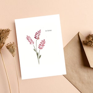 I love you greeting card, sweet words, French-speaking birthday card, made in Quebec, watercolor card illustration