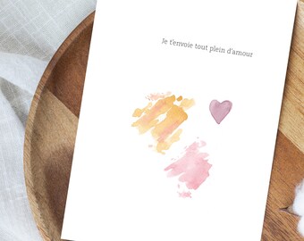 Greeting card "I send you lots of love" birthday ecological greeting card made in Quebec, watercolor illustration