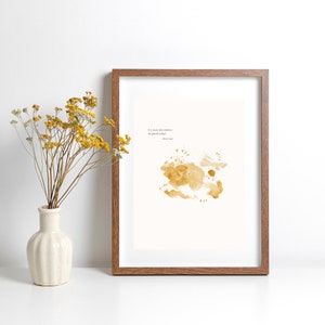 watercolor flower poster wall decoration, French text positive thinking made in Quebec, zen minimalist yoga illustration