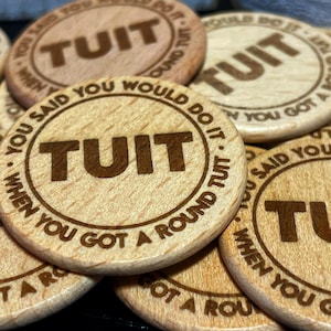 Round TUIT Wooden Tokens (25): Engraved Novelty Coins