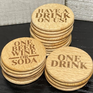 Wooden Drink Tokens for Weddings, Parties & Events, Unique Favors, Customizable Party Accessories