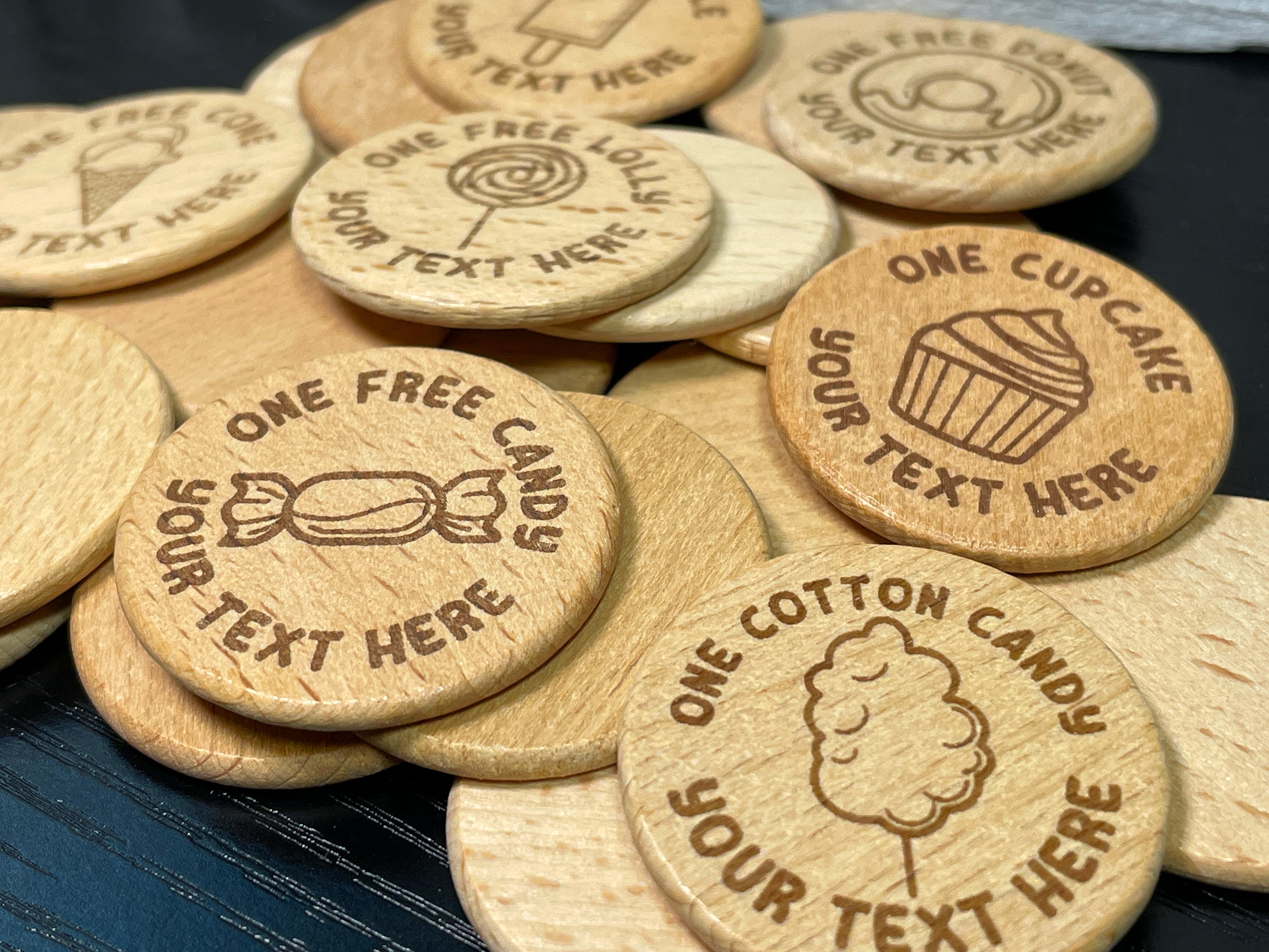 Sweet Token Personalized Wood Sweet Treat Tokens: Engraved Party Favors - Etsy