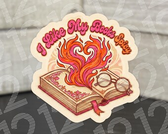 I Like My Books Spicy Sticker | Retro Romance Reader Decal | Funny Booktok Gift | Coquette Aesthetic Kindle Sticker | Waterproof Vinyl