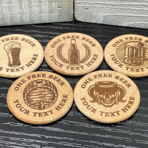 Personalized Free Beer Wood Drink Tokens