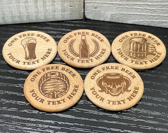 Personalized Free Beer Wood Drink Tokens