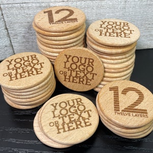 Personalized 1.5" Wood Tokens | 1 or 2-Sided | Engraved with Your Own Graphic, Logo, or Custom Text