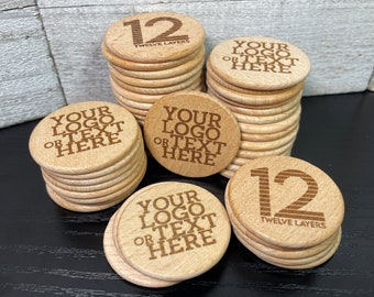 Personalized 1.5" Wood Tokens | 1 or 2-Sided | Engraved with Your Own Graphic, Logo, or Custom Text
