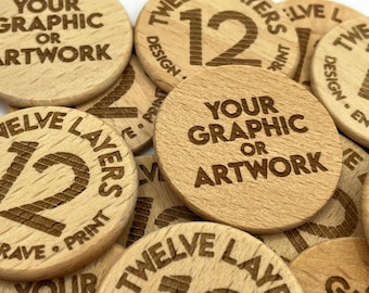 Custom Engraved Wood Tokens | Personalized Business Logo Wooden Coins | 1.5" Double Sided Drink Tickets & Event Chips