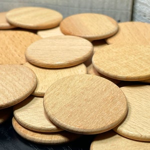 Wooden Coins, Tokens, Nickels (50) | 1.5&quot; Diameter | Smooth Rounded Edges | Engrave, Paint, and More