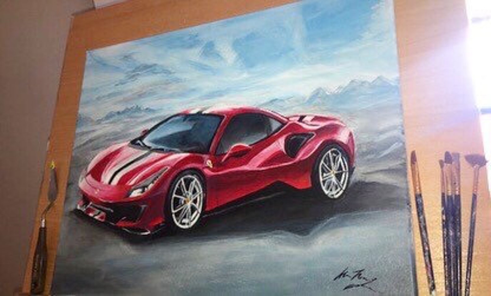 Original Acrylic Ferrari Painting 488 Pista Red Luxury | Etsy