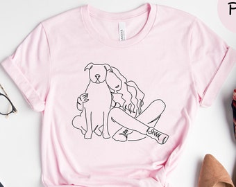 Cute Pitbull Mom Line Drawing Shirt, Pitbull Mama Shirt, Dog Mom Shirt, Dog Lover Shirt, Pitbull Lover Tee, Pitbull Mom Gift