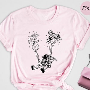 Flying Astronaut with Balloons Shirt, Funny Planets Shirt, Spaceman Shirt, Astronaut Family Tee, Outer Space Shirt, Birthday Gift