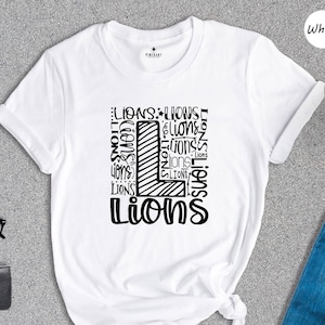 Lions Mascot Shirt, Typography Word Art Tee, Game Day School Spirit Shirt, Lions Pride Tshirt for Team Fans