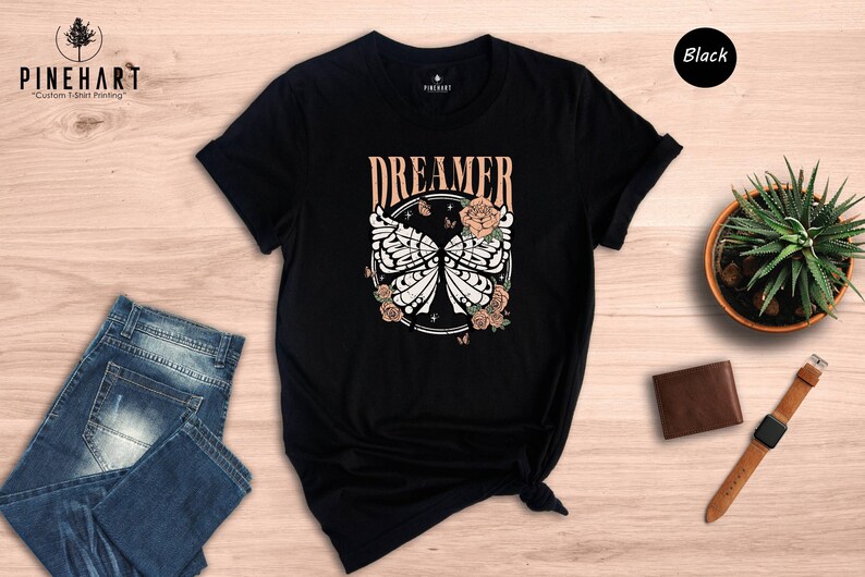 Retro Boho Dreamer Vintage Butterfly Tee: Eco Cotton Blend, Comfort Fit | Digital Ink Print, Casual Everyday Wear image 5