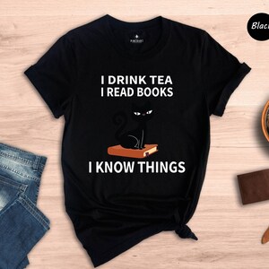Book Lover T Shirt Casual Reading Tee, I Drink Tea Read Books (Unisex S-XXL, Heather Cotton Blend) Bild 7