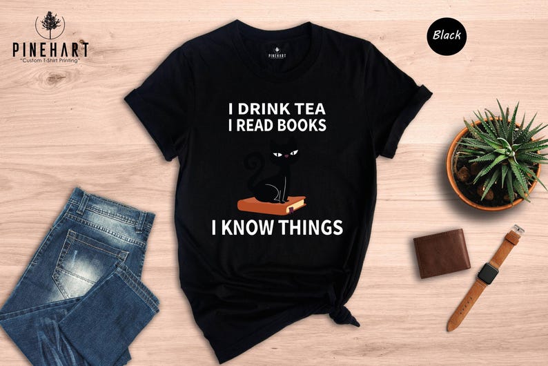 Book Lover T Shirt Casual Reading Tee, I Drink Tea Read Books (Unisex S-XXL, Heather Cotton Blend) Bild 7