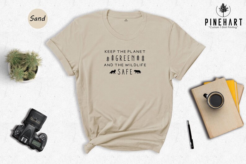 Keep The Planet Green Wildlife Safe Shirt, Earth Day Nature Tee, Environmental Activist Gift, Wolf Forest Graphic Tee image 7