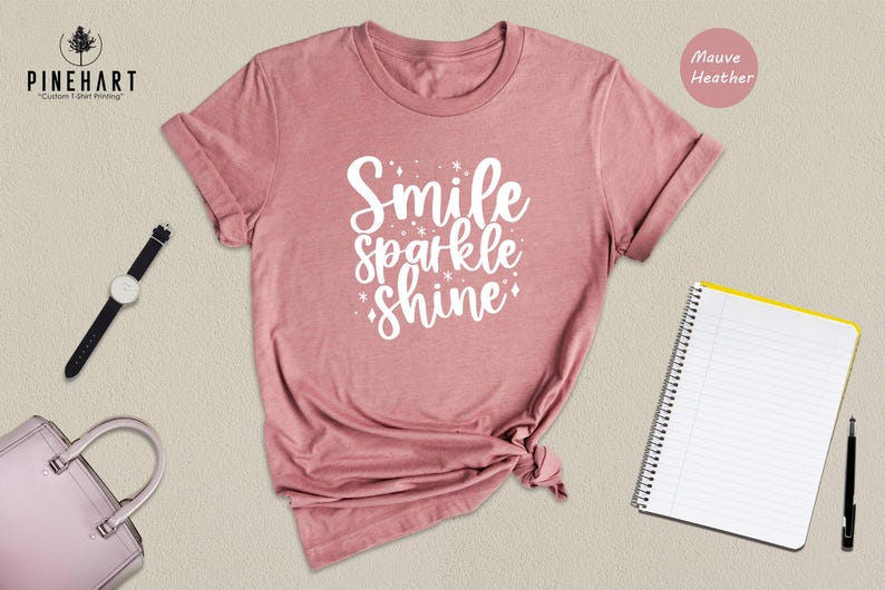 Smile Sparkle Shine Positive Quote Tee, Motivational Graphic, Bright Colors (Unisex S-XXL, Soft Cotton Blend, Eco Print) image 1
