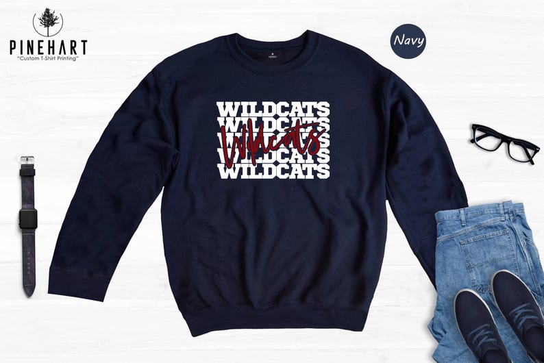 Wildcats Shirt, Retro Stacked Mascot Tee, School Spirit T-Shirt, Game Day Shirt for Fans, Wildcats Team Gift image 7