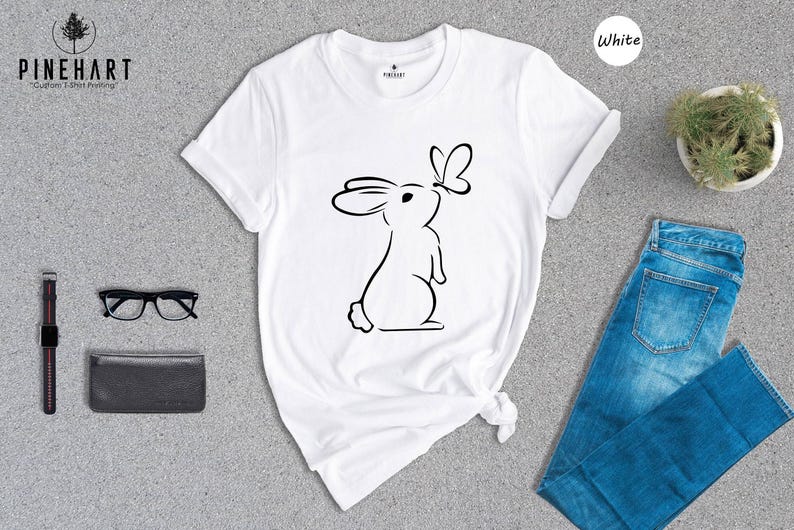 Rabbit Lover Shirt Cute Bunny Tee: Butterfly Accent Design, Soft Preshrunk Cotton | Comfortable Fit, Multiple Sizes image 3