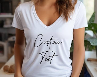 Custom Text V Neck Shirt: Personalized Sustainable Apparel, Soft Ringspun Cotton (Multiple Colors, Sizes S-XXL)