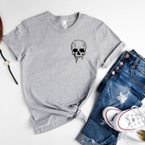 Unisex Halloween Tee Spooky Skeleton Top, Melting Skull Graphic (S-XXL, Eco Cotton Blend, Digital Ink Print) 画像 3