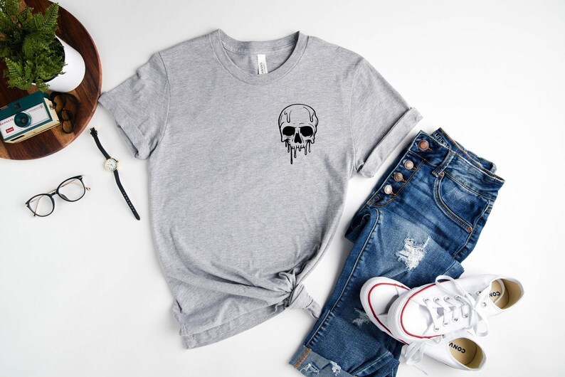 Unisex Halloween Tee Spooky Skeleton Top, Melting Skull Graphic (S-XXL, Eco Cotton Blend, Digital Ink Print) 画像 3