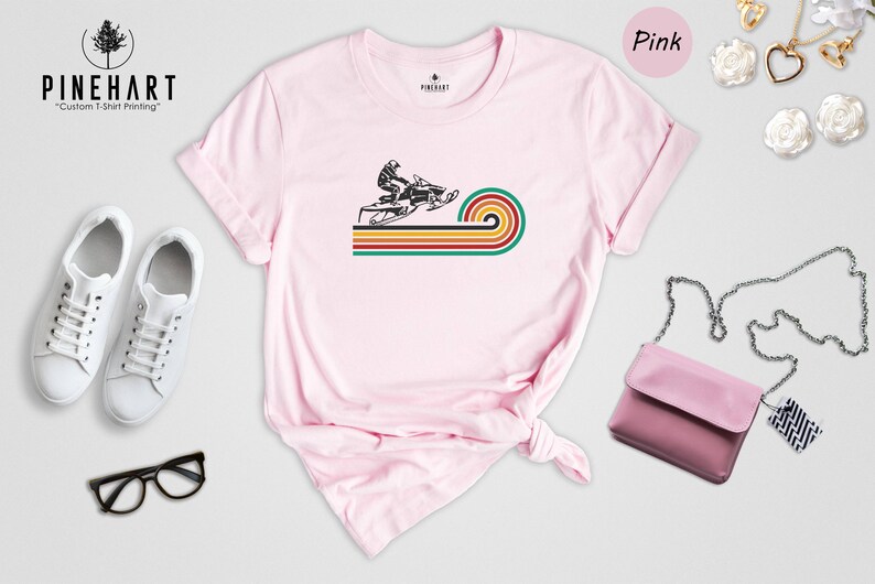 Everyday Shirt Snowmobile Tee: Retro Rainbow Design - Eco Friendly Cotton, Vibrant Digital Ink, Casual Outdoor Wear bild 3