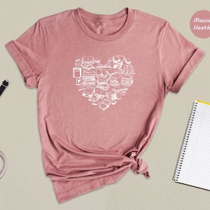 Books Heart T-Shirt: Teacher Librarian Gift, Book Lover Tee