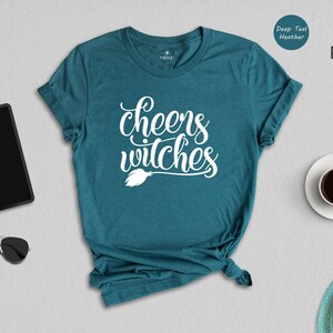 Cheers Witches Shirt, Funny Halloween Tee, Witch Broom Graphic T-Shirt, Girls Night Halloween Party Top, Gift for Her image 7