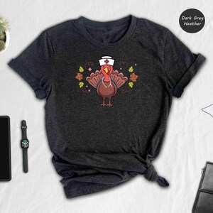 Nurse Turkey Tee: Playful Thanksgiving Design - Soft Cotton, Heather Blend, Cozy Fall Wardrobe image 5