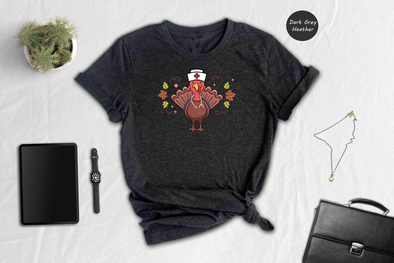 Nurse Turkey Tee: Playful Thanksgiving Design - Soft Cotton, Heather Blend, Cozy Fall Wardrobe image 5